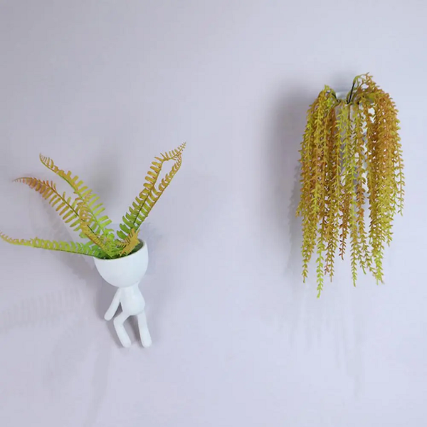 1 Set Hanging Flower Pot Unique Shape Eco-Friendly Ceramic Cartoon Human Statue For Home White