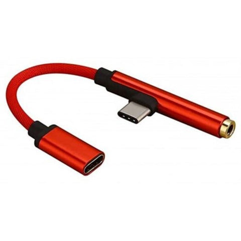 2 In 1 90 Degree Usb 3.1 Type C To 3.5Mm Jack Aux Earphone Cable Adapter Red