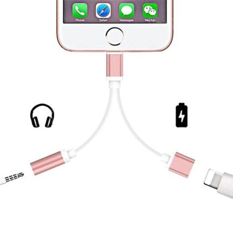 2 In 1 Audio Adapter 8 Pin To 3.5Mm Aux Earphone Jack For Iphone 7 Plus / 6 Rose Gold