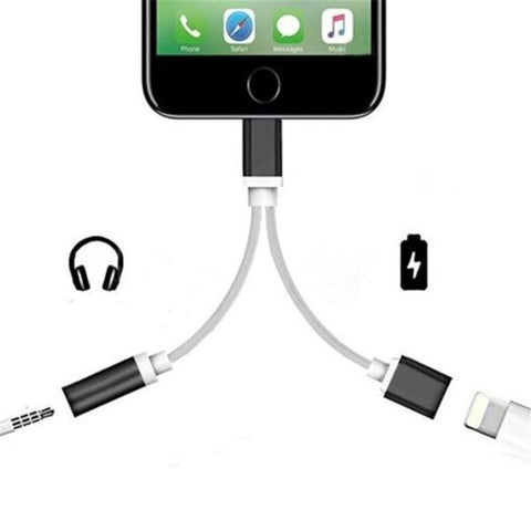 2 In 1 Audio Adapter 8 Pin To 3.5Mm Aux Headphone Jack For Iphone 7 / Plus 6 Black
