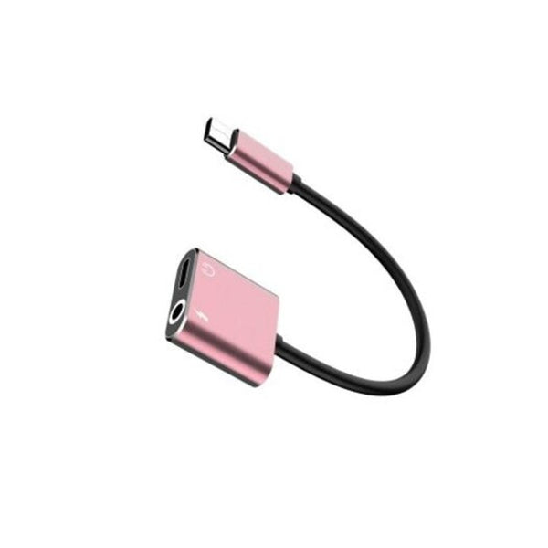 2 In 1 Type C Earphone Charging Audio Adapter Cable For Huawei Xiaomi Pig Pink