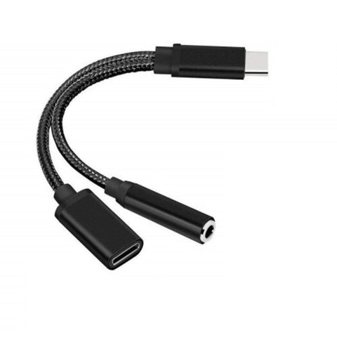 2 In 1 Type C To 3.5 Mm Chargerheadphone Adapter Cable Black