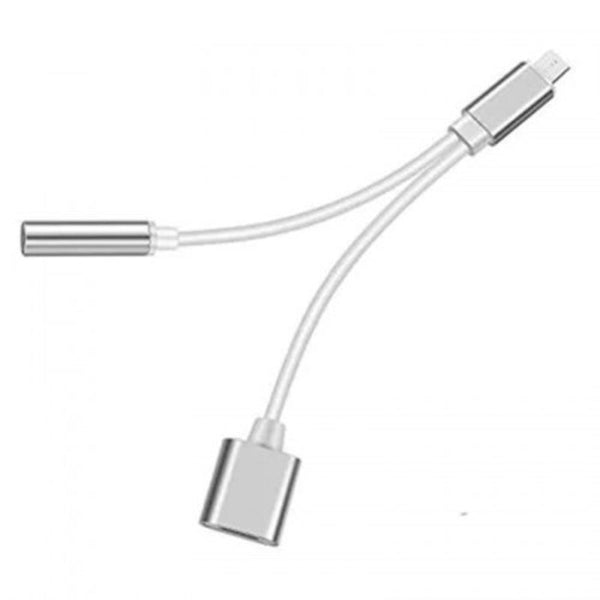 2 In 1 Usb C Type To 3.5Mm Headphone Audio Aux Jack Charge Adapter Cable Light Gray