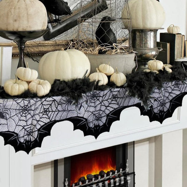 Seasonal Decorations 2Pcs Black Lace Spider Web Shape Fireplace Cover Halloween Party Decor 200X50cm