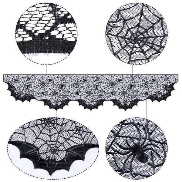 Seasonal Decorations 2Pcs Black Lace Spider Web Shape Fireplace Cover Halloween Party Decor 200X50cm