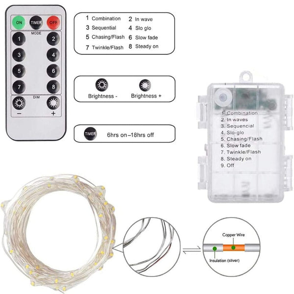 String Lights 10M Led Remote Controlled Battery String Fairy Lights