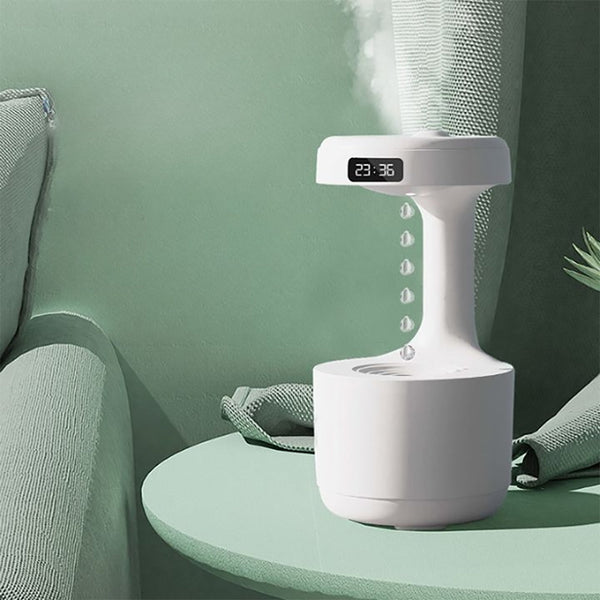 Humidifiers Anti Gravity Droplet Rechargeable Humidifier Led Smart Display Clock White