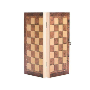 3-In-1 Large Folding Wooden Chessboard Checkers Gaming Set