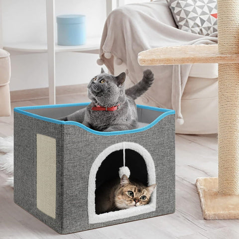 Petswol Cat House With Scratch Pad - Cozy Hideout And Lounge For Multi-Cat Households