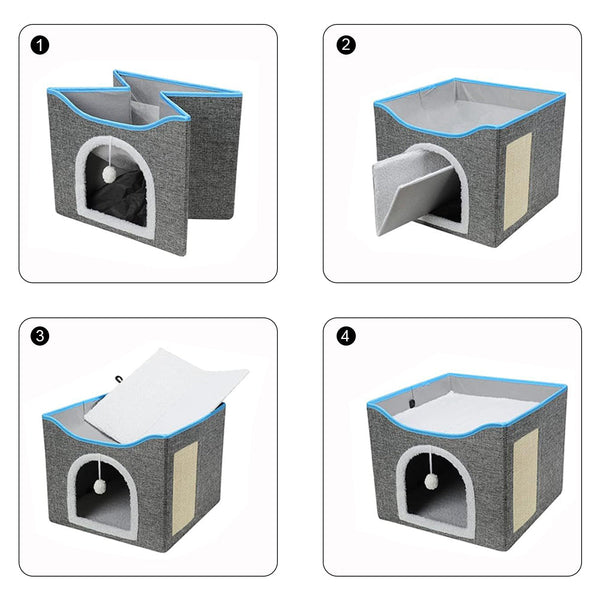 Cat Houses Petswol Cat House With Scratch Pad Cozy Hideout And Lounge For Multi Cat Households