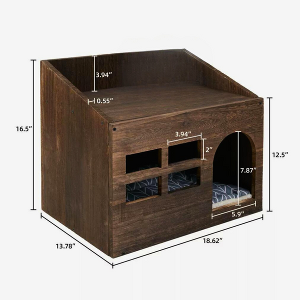 Pet Beds Cozy Wooden Cat Cave Bed With Cushion Pad And Litter Box