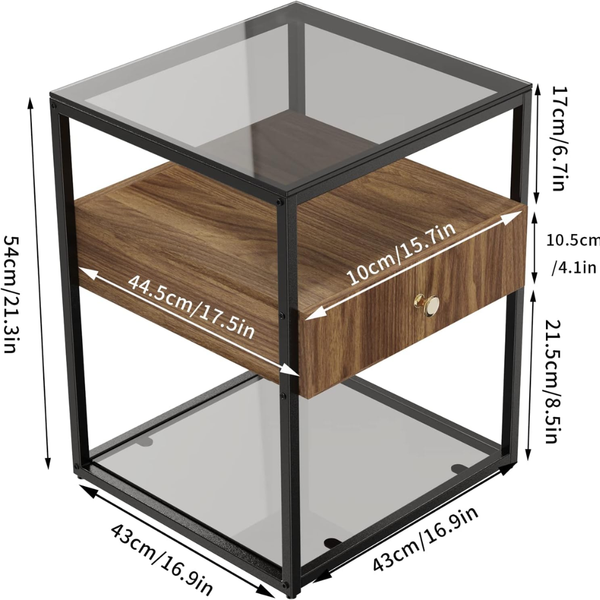 Side Tables Drawer 3 Tier Living Room Storage End Table