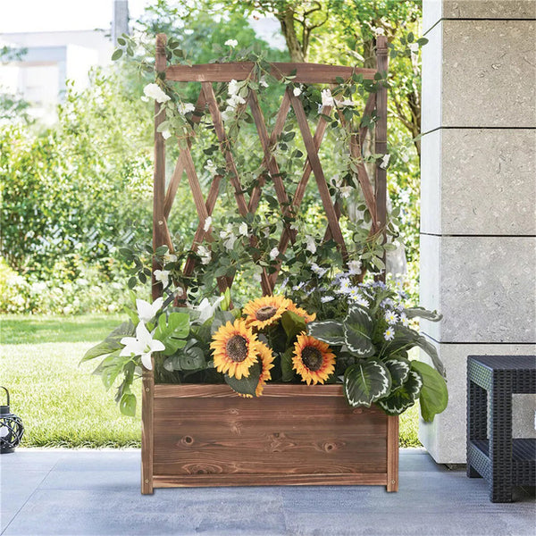 Raised Garden Beds Lattice Raised Garden Bed Wooden Planter Box With Trellis