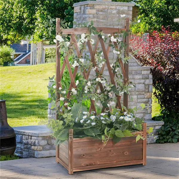 Raised Garden Beds Lattice Raised Garden Bed Wooden Planter Box With Trellis