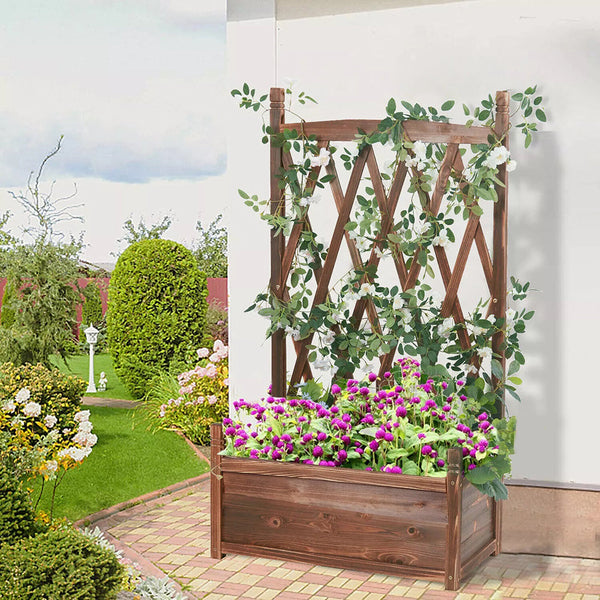 Raised Garden Beds Lattice Raised Garden Bed Wooden Planter Box With Trellis