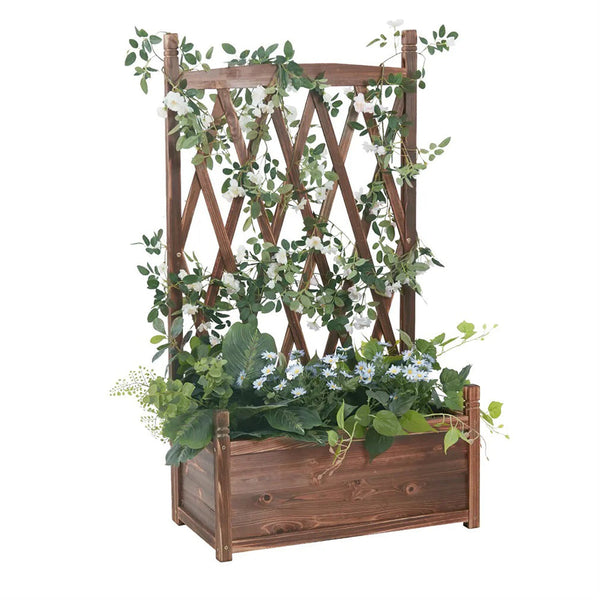 Raised Garden Beds Lattice Raised Garden Bed Wooden Planter Box With Trellis