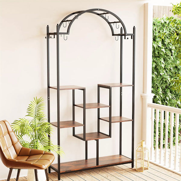 Garden Arches Extra Large Arched Metal Flower Shelf With Hanging Hooks