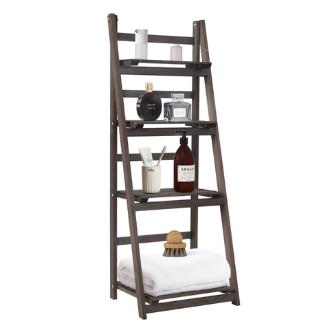 Bookshelves Folding 4 Tier Ladder Shelf Storage Shelving Unit Wooden Bookcase