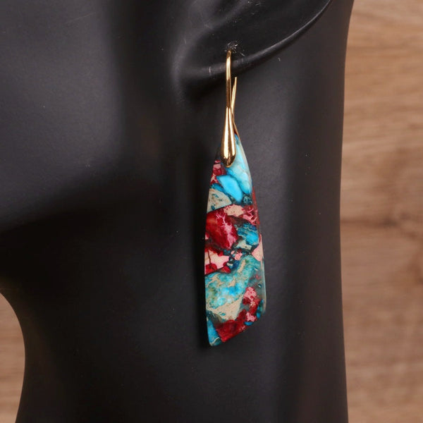 Earrings Geometric Flower Shape Pendant Copper Material Gold Hook Red Green