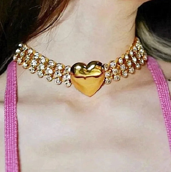 Necklaces & Pendants Fashionable Multi Layer Heart Crystal Inlaid Necklace Luxury Choker Jewelry