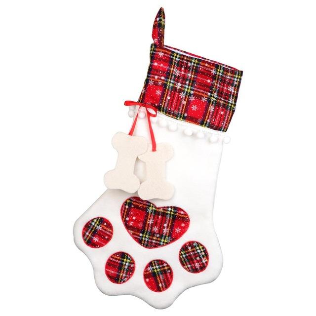 Seasonal Decorations Red Or Blue Plaid Paw Shaped Pet Christmas Stocking For Dogs Cats