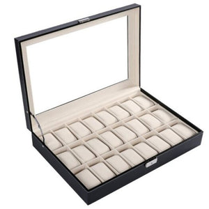 Boxes & Cases 24 Grids Pu Leather Watch Box With Transparent Glass Cover Black Jewelry Storage Case Organizer M Germany