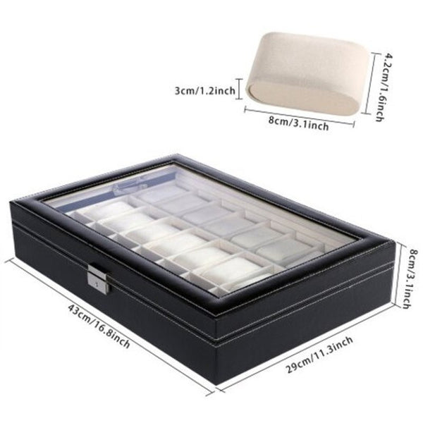 Boxes & Cases 24 Grids Pu Leather Watch Box With Transparent Glass Cover Black Jewelry Storage Case Organizer M Germany