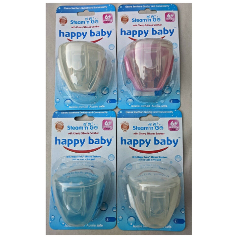 Dummies & Soothers 5 X 4 Pack (20) Happy Baby Steam N Go Cherry Silicone Soother