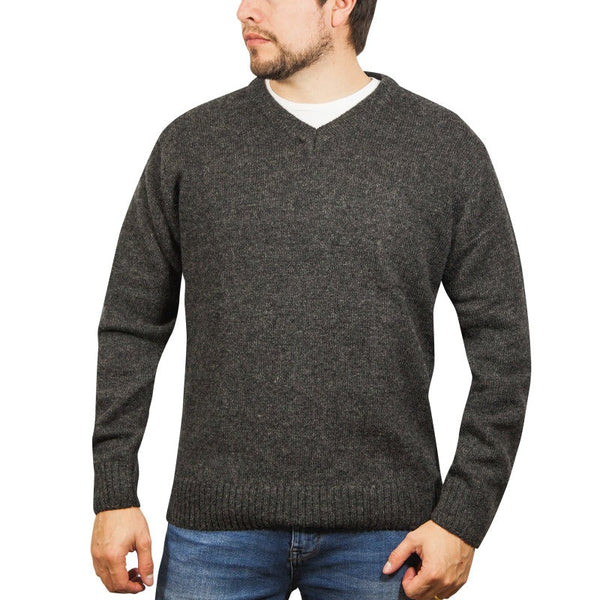 Jumpers 100% Shetland Wool V Neck Knit Jumper Pullover Mens Sweater Knitted Charcoal (29)