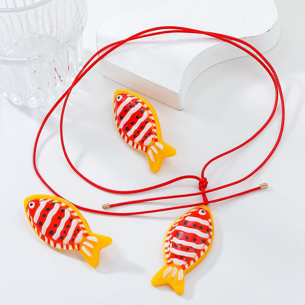 Earrings Tropical Fish Necklace Set Combination Women's Joker Pendant Accessories