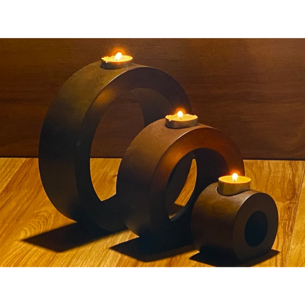 Candle Holders & Accessories Candle Holder Set Of 3 Concentric Wooden Designed Stye