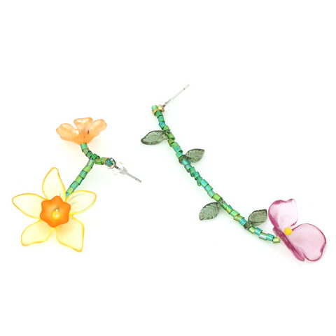 Earrings Personalized Asymmetric Handwoven Flower Crafted From Plastic Resin