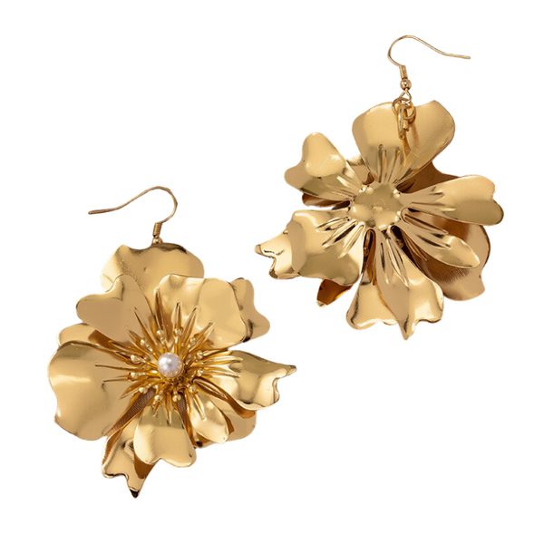 Earrings European And American Light Luxury High End French Retro Petal Metal Flower