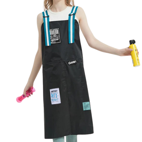 Aprons Kitchen Apron Black With Blue 2 Bags Bibs Waterproof Oil Resistant Adjustable Overall