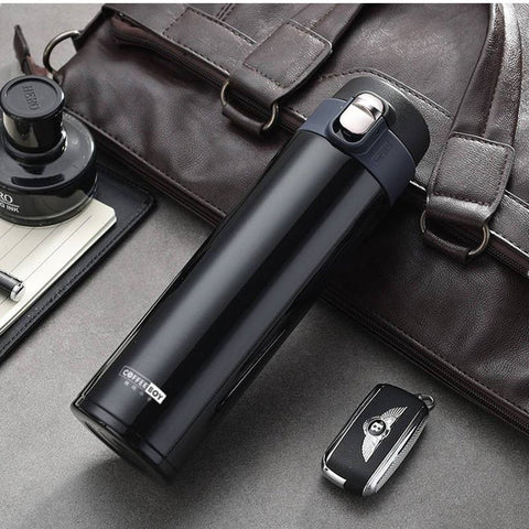 Stainless Steel Thermos Mug Button Cover Vacuum Flask Bottle