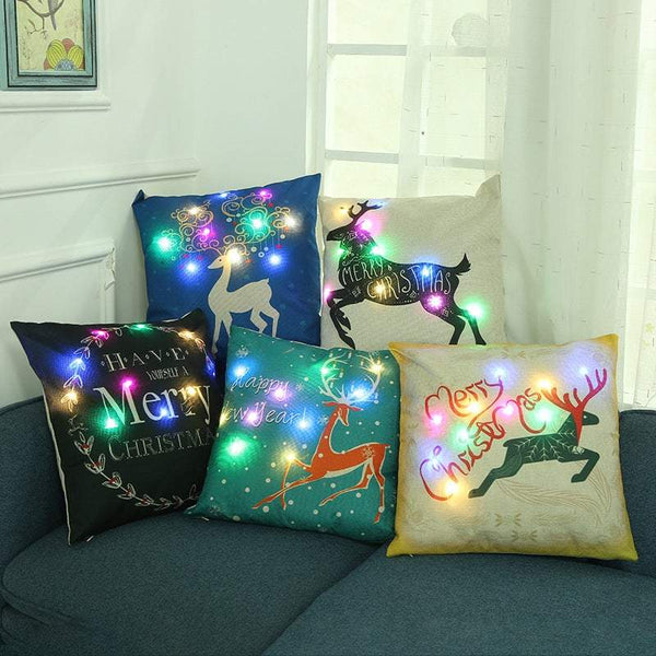 Christmas Led Lights Linen Cushion Covers Home Bed Sofa Decor