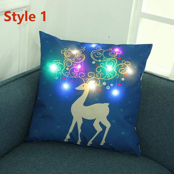 Christmas Led Lights Linen Cushion Covers Home Bed Sofa Decor