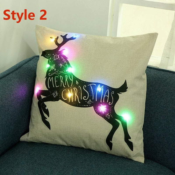 Cushions & Decorative Pillows Christmas Led Lights Linen Cushion Covers Home Bed Sofa Decor