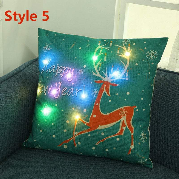 Christmas Led Lights Linen Cushion Covers Home Bed Sofa Decor