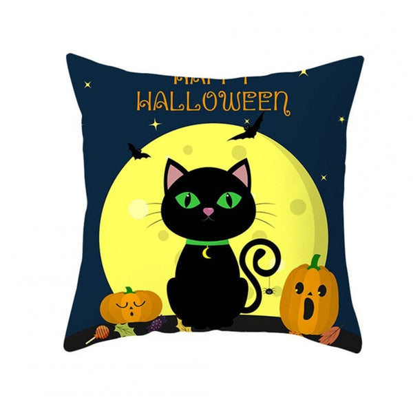 Halloween Series Pumpkin Black Cat Printing Throw Pillow Cover Pillowcase Decor