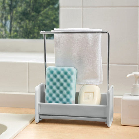 2Pcs Kitchen Sponge Storage Rack Sink Cleaning Brush Soap Organizer Towel Bar Drain Tray Hanging Drying Holder