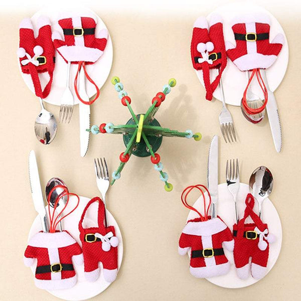 Seasonal Decorations 2Pcs / Set Christmas Fork Holders Santa Claus Pants Knife Bag Cases Tableware