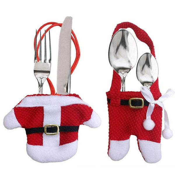 Seasonal Decorations 2Pcs / Set Christmas Fork Holders Santa Claus Pants Knife Bag Cases Tableware