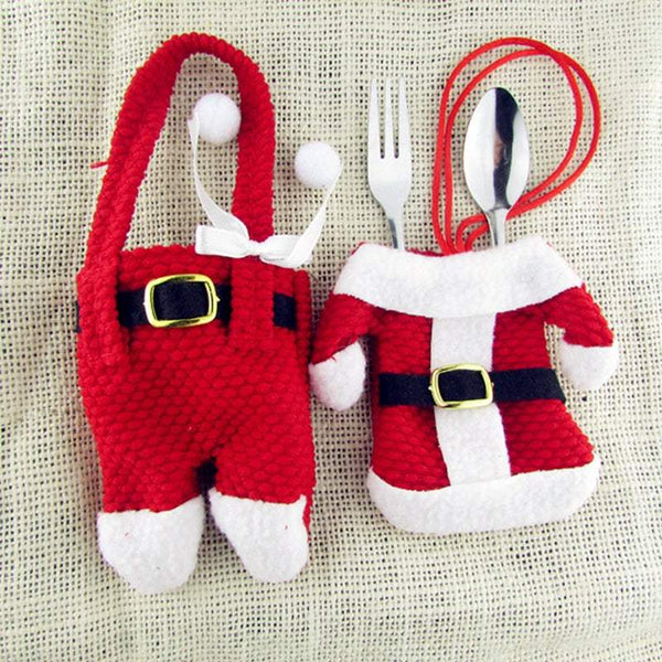 Seasonal Decorations 2Pcs / Set Christmas Fork Holders Santa Claus Pants Knife Bag Cases Tableware