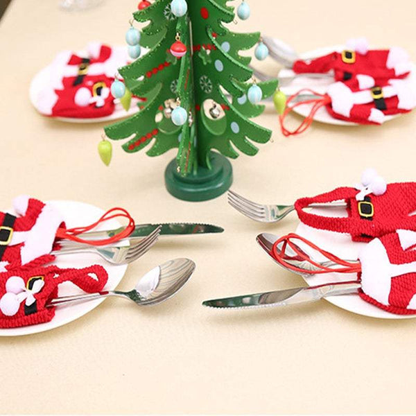 Seasonal Decorations 2Pcs / Set Christmas Fork Holders Santa Claus Pants Knife Bag Cases Tableware