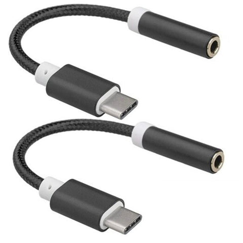 2Pcs Type C To 3.5Mm Earphone Cable Adapter For Xiaomi Mi 8 / Note 6 Pro Mix3 Max3 Black