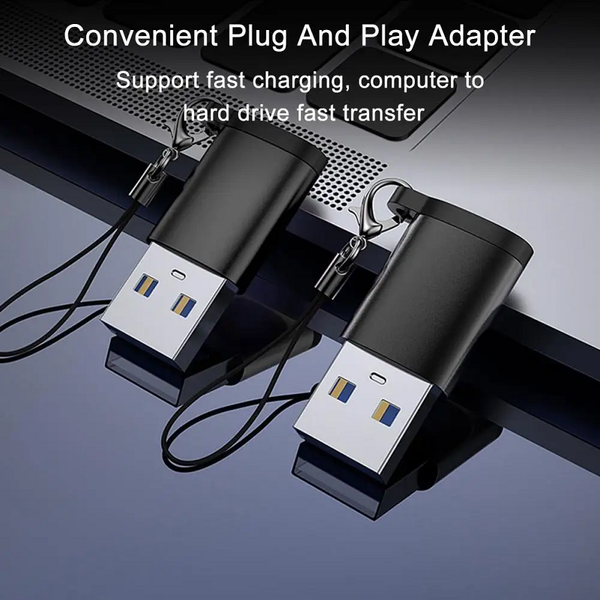 2Pcs Fast Charging Usb 3.0 Converter Universal Type-C To Adapter Data Sync Black