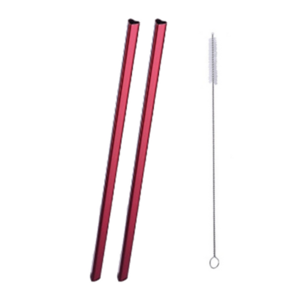 2Pcs Reusable Stainless Steel Metal Heart-Shaped Straw With Cleaning Brush