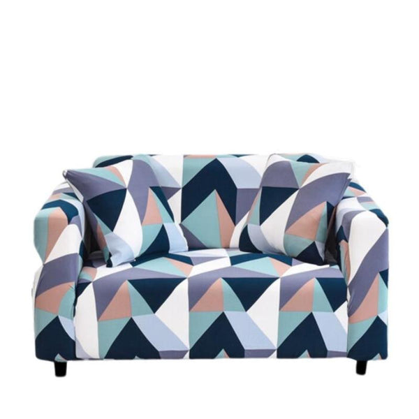 Slipcovers 2 Seater Sofa Cover Blue White Geometric Style Elastic Stretchable Slipcover