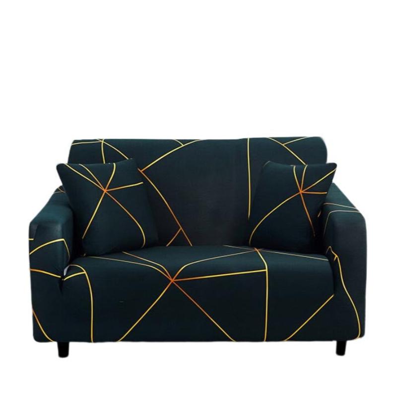 Slipcovers 2 Seater Sofa Cover Dark Green Linear Style Elastic Stretchable Slipcover